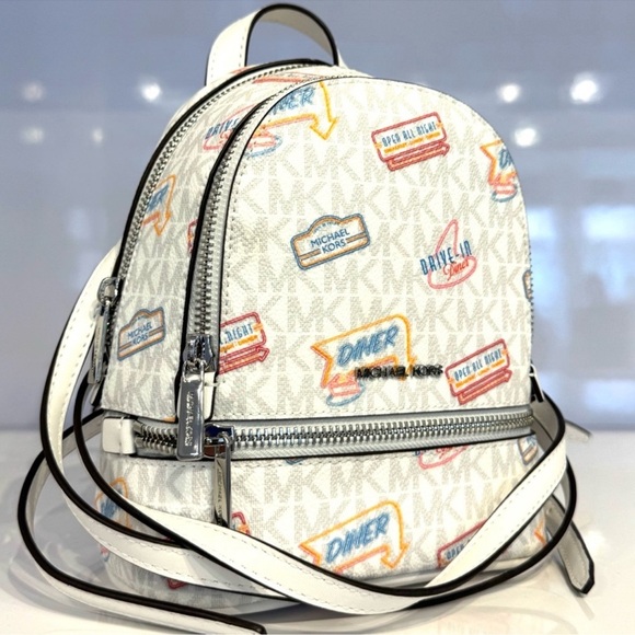 Michael Kors Rhea Extra-Small Printed Signature Logo Backpack Optic White - Picture 5 of 10